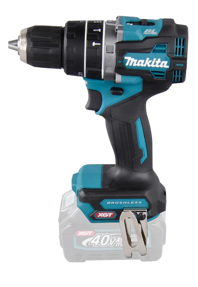 Pildil on Makita akulööktrell HP002GZ, mis töötab BL mootoriga ja on ilma akuta, koos 40V XGT akuga.