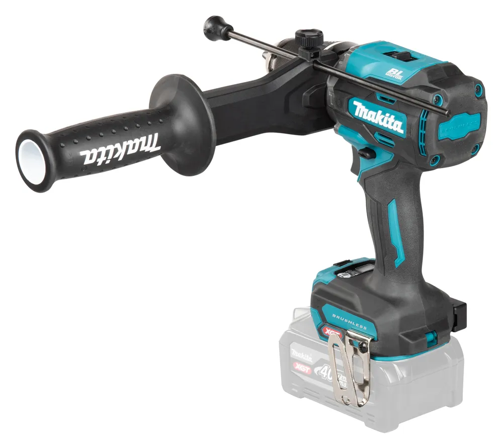 Pildil on Makita akulööktrell HP003GZ, mis on XGT seeria tööriist, millel on küljel lisakäepide ja aku kinnituskinnitus.