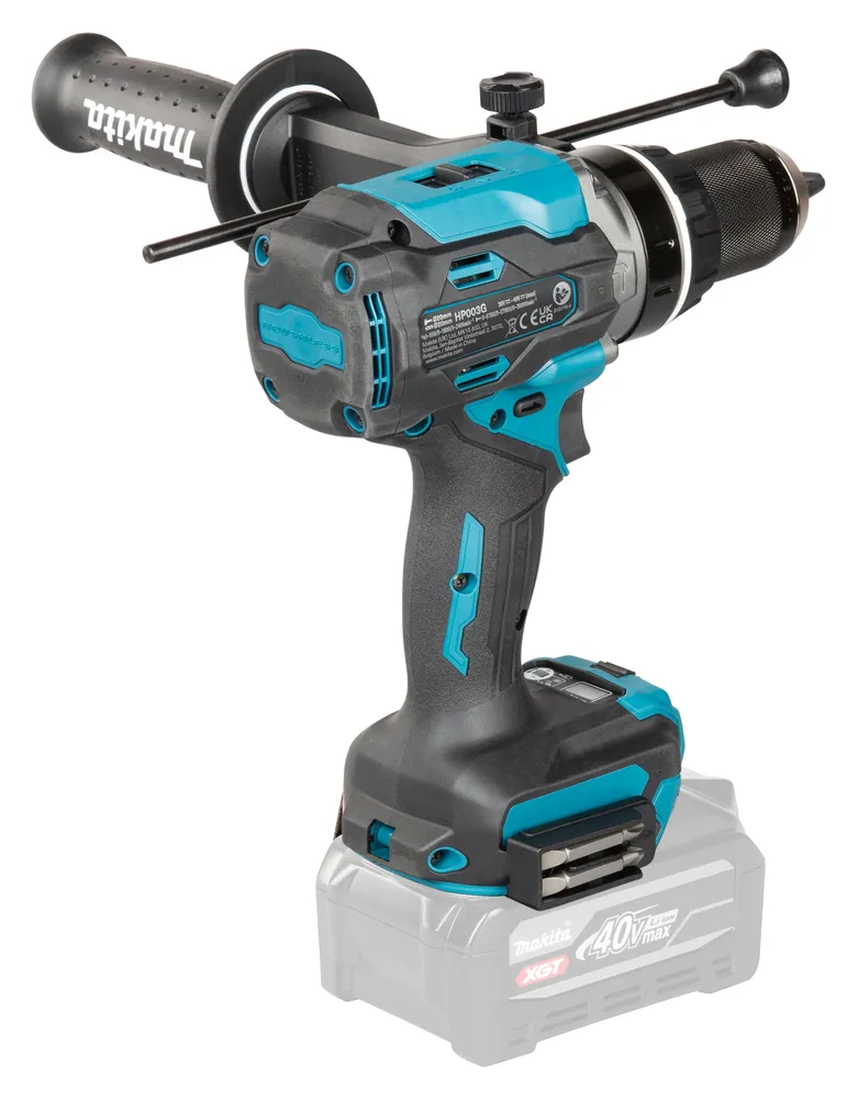 Pildil on Makita akulööktrell HP003GZ, XGT, mis on ilma aku ja laadijata, nähtavad on ka selle tööriista konstruktsioon...