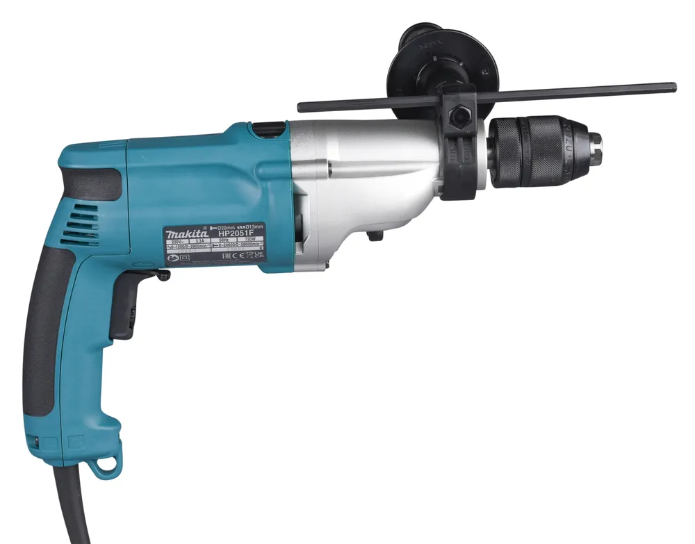 Pildil on Makita lööktrell HP2051FJ koos küljeltkäepidemega.