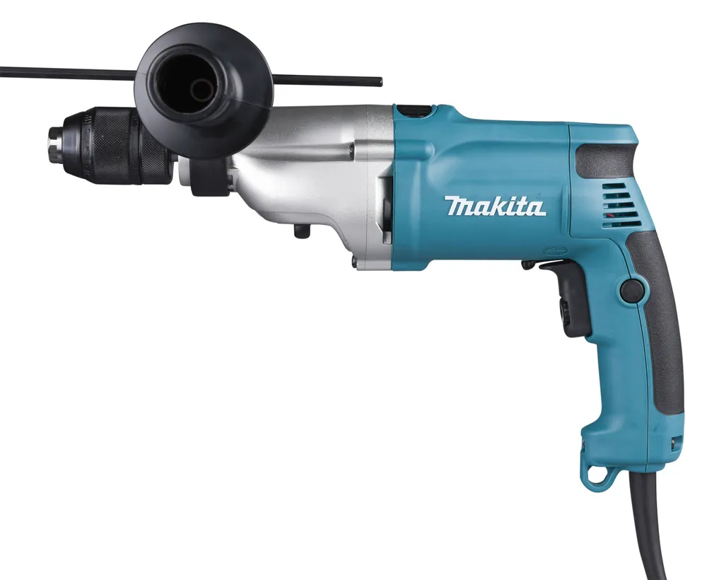 Pildil on sinine Makita lööktrell HP2051FJ, millel on lisakäepide ja juhe.