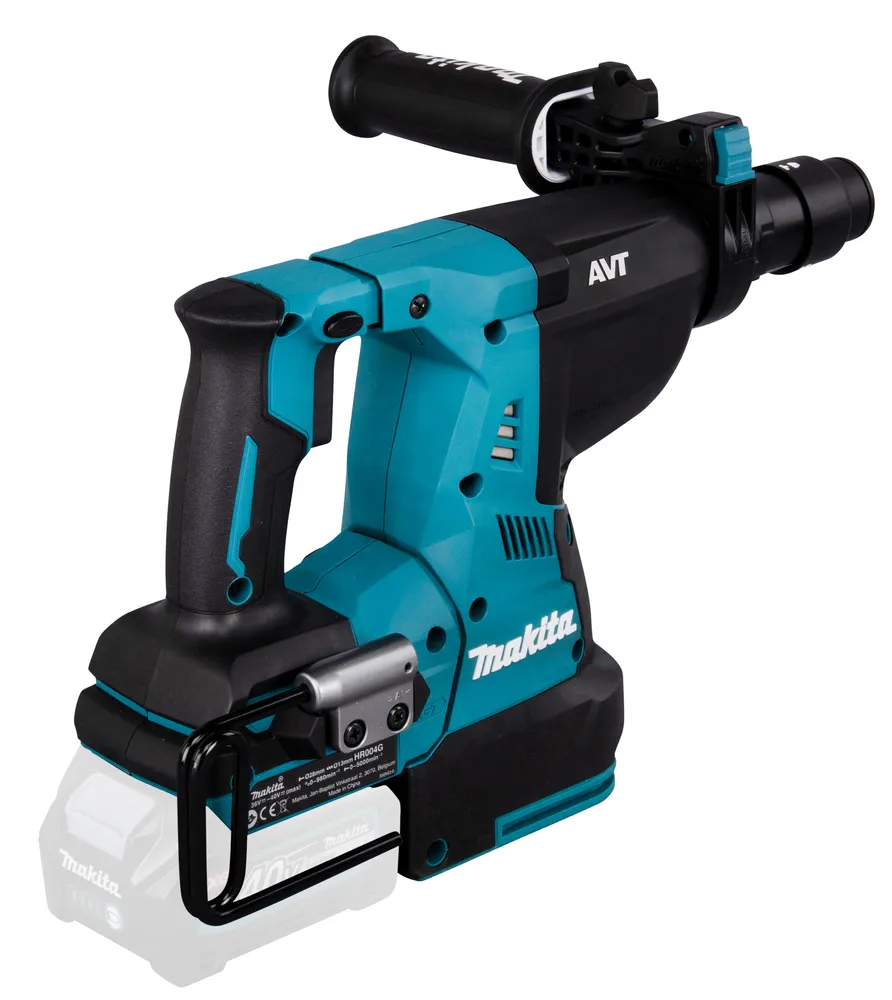 Pildil on Makita akupuurvasar HR004GZ01, mida iseloomustab sinine ja must korpus ning lisakäepide.