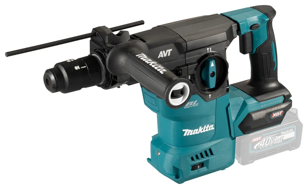 Pildil on Makita akupuurvasar HR009GZ01, millel on sinine ja must korpus, käepide, juhtriba ning 40V akukate.