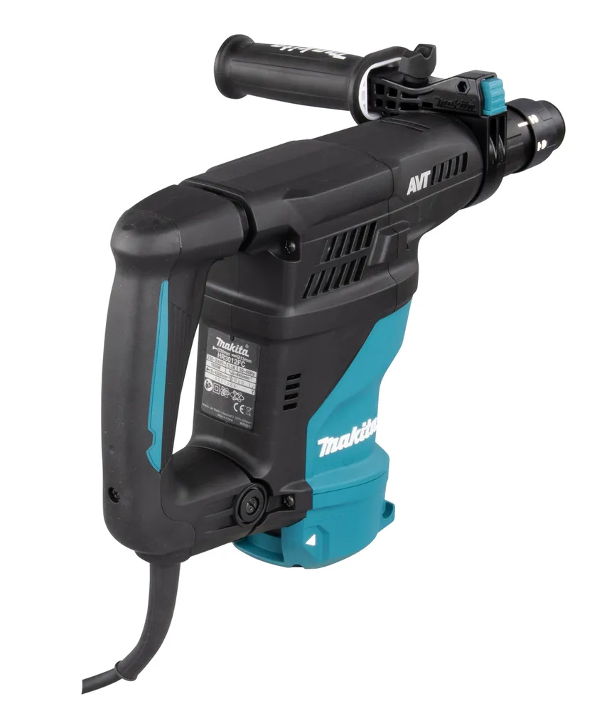 Pildil on Makita kombivasar HR3012FCJ, millel on sinised ja mustad detailid ning lisakäepide.