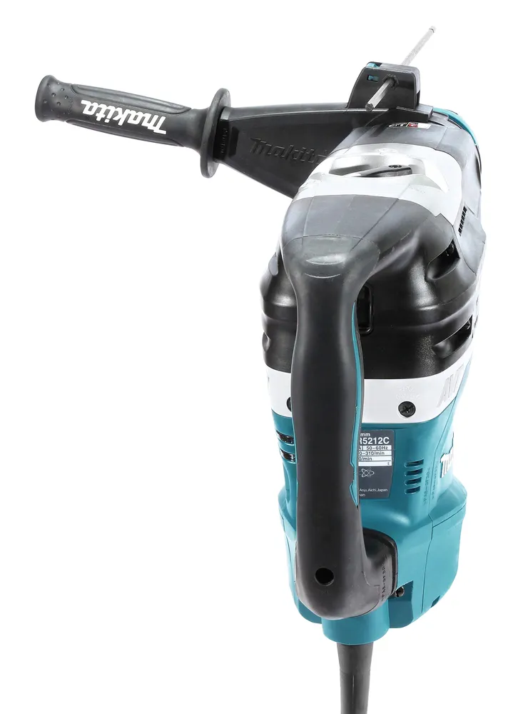 Pildil on Makita kombivasar HR5212C SDS-MAX koos käepideme ja detailse märgistusega.