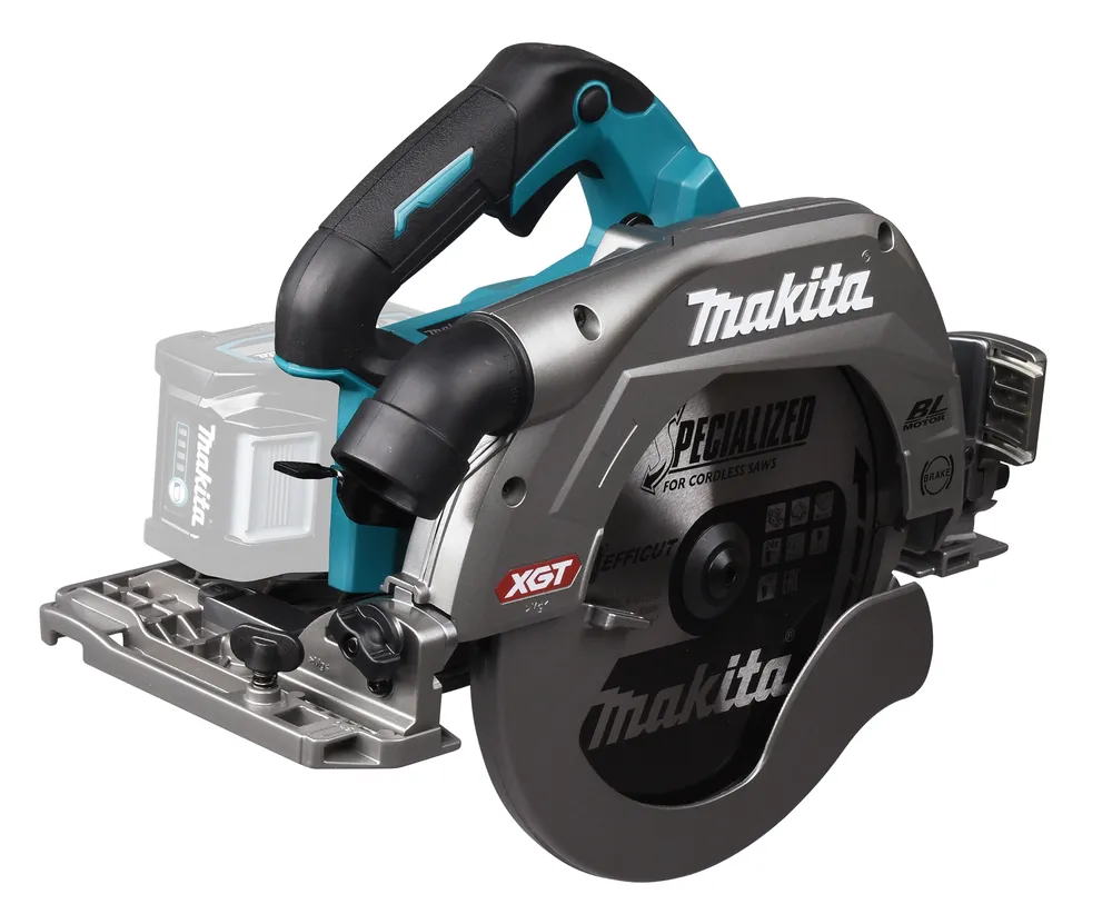 Pildil on Makita akuketassaag HS009GZ, ilma aku ja laadijata, näha on sae korpust koos erinevate detailidega, nagu...