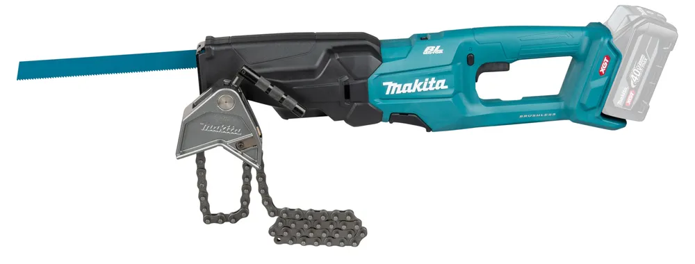 Pildil on Makita akuuniversaalsaag torudele JR003GZ, XGT, ilma aku ja laadijata, millel on lisaks torude saagimiseks...