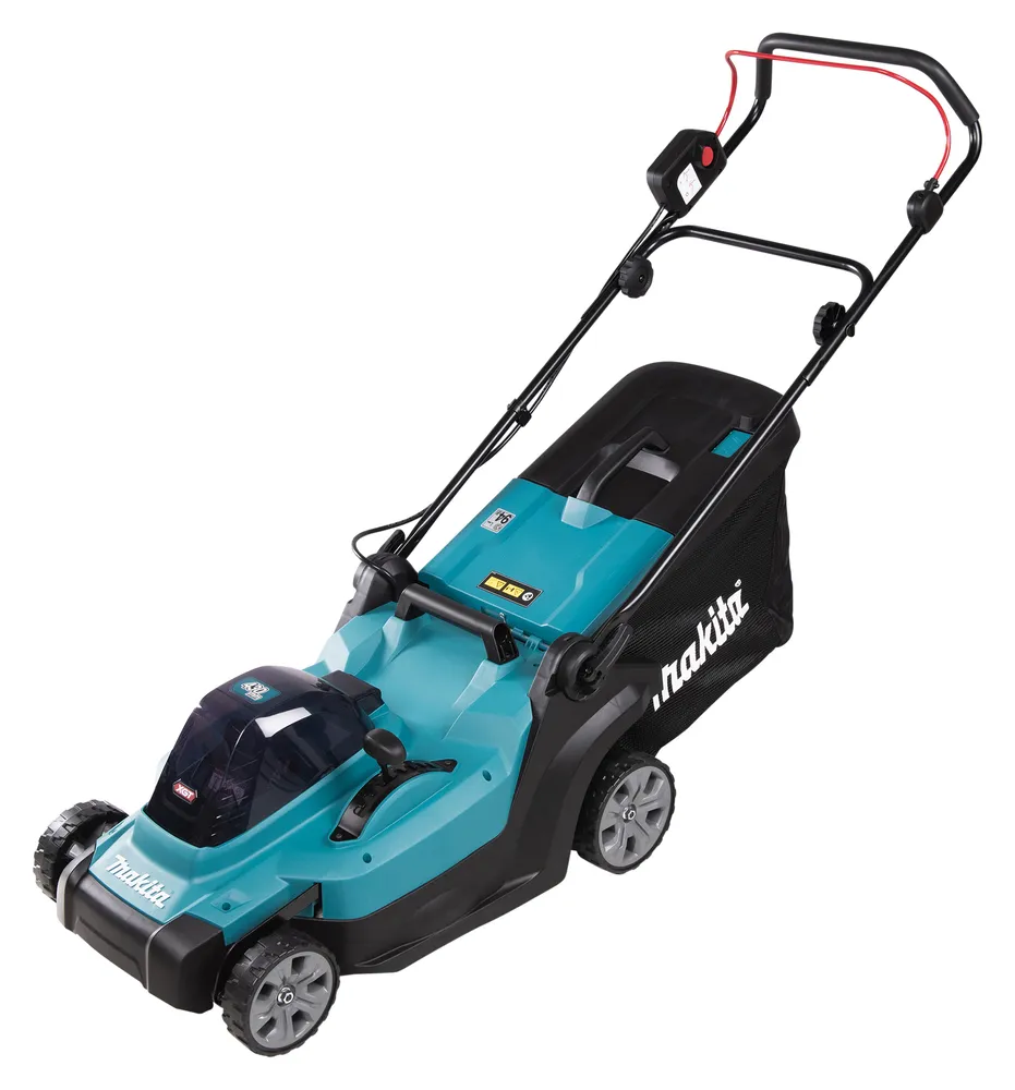 Pildil on Makita akumuruniiduk LM004GM103, XGT, mis on rohelise ja musta värvi, millel on must rohukott ja millel on...