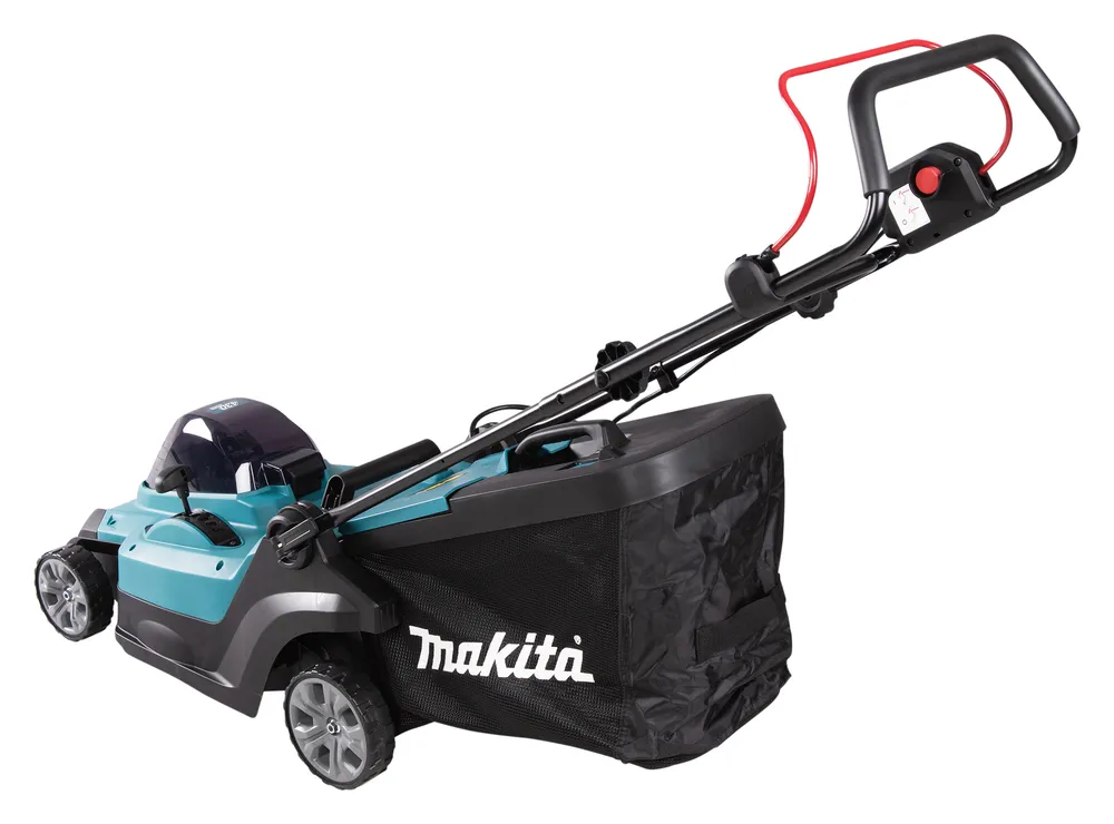 Pildil on Makita akumuruniiduk LM004GM103, XGT, millel on must murukoguja ja sinine korpus.