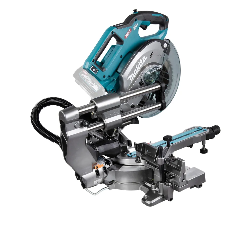 Pildil on Makita akuga tükeldus- ja nurksaag LS002GZ01, mis on tööriistapoodides saadaval ilma aku ja laadijata.