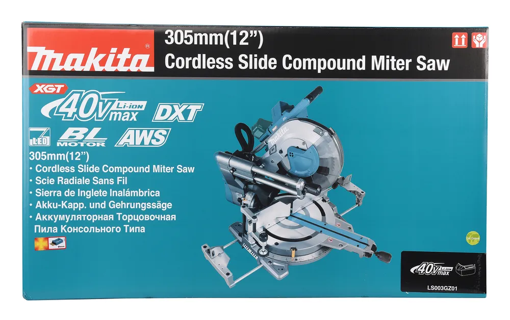 Pildil on kujutatud Makita akuga tükeldus- ja nurksaag, millel on 40V max XGT tehnoloogia.
