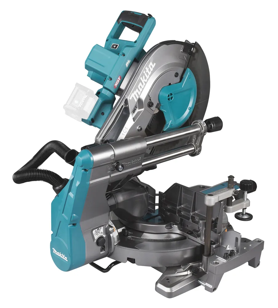 Pildil on Makita akuga tükeldus- ja nurksaag LS003GZ01, millel on sinised ja hallid osad.