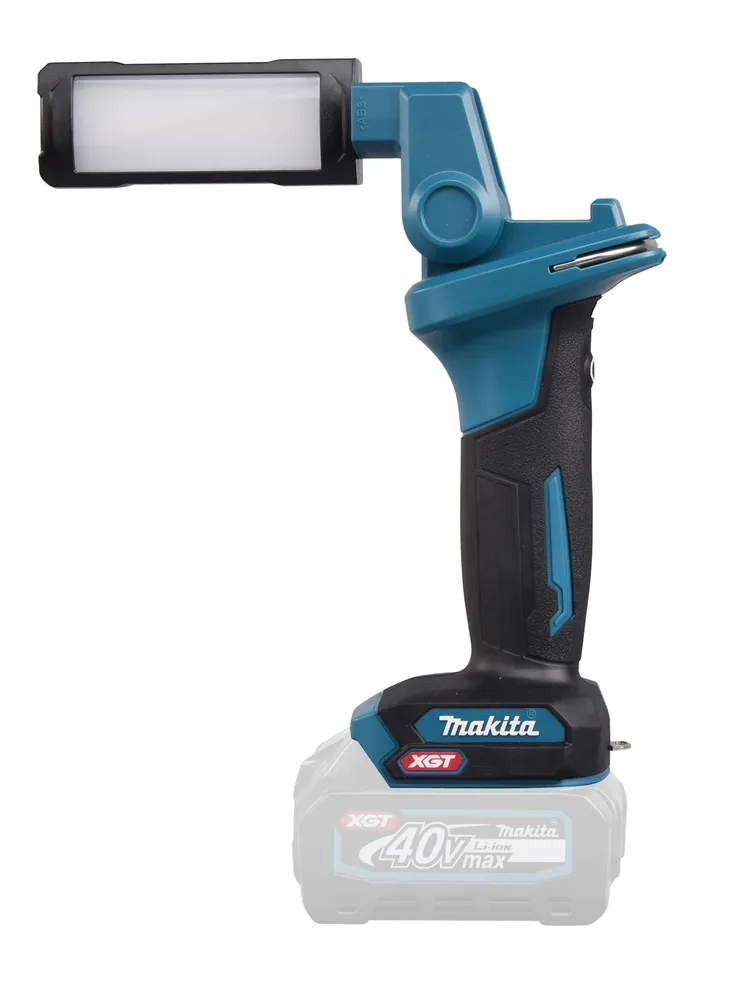 Pildil on Makita ML006GX akulamp ilma aku ja laadijata, mis on valgusti, millel on reguleeritav pea.
