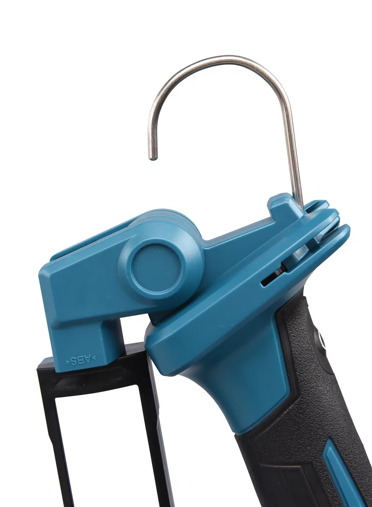 Pildil on Makita akulamp ML006GX, millel on metallist konks ja sinine korpus.