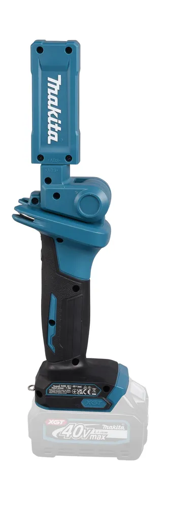 Pildil on Makita akulamp ML006G, mis on helesinise ja musta värvi ning mille ülaosas on valgusti ja allpool käepide.