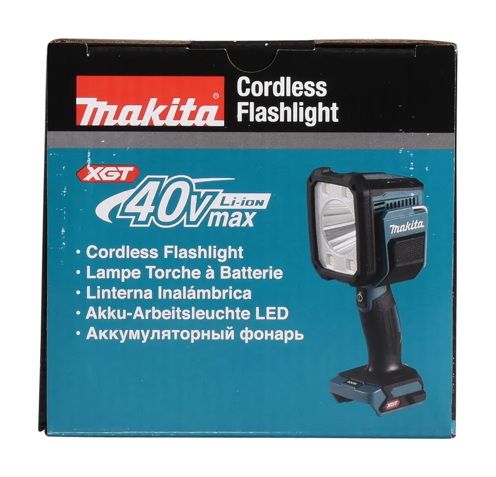 Pildil on Makita XGT 40V Max juhtmevaba akulamp ML007G pakend.