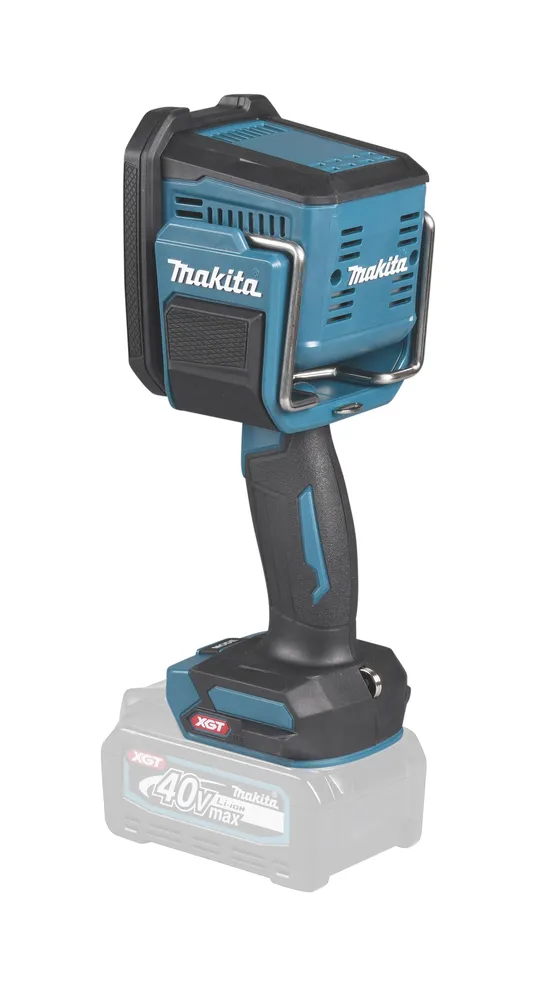 Pildil on Makita akulamp ML007G, mis koosneb laetavast taskulambipeast ja selle külge kinnitatud akupakist.