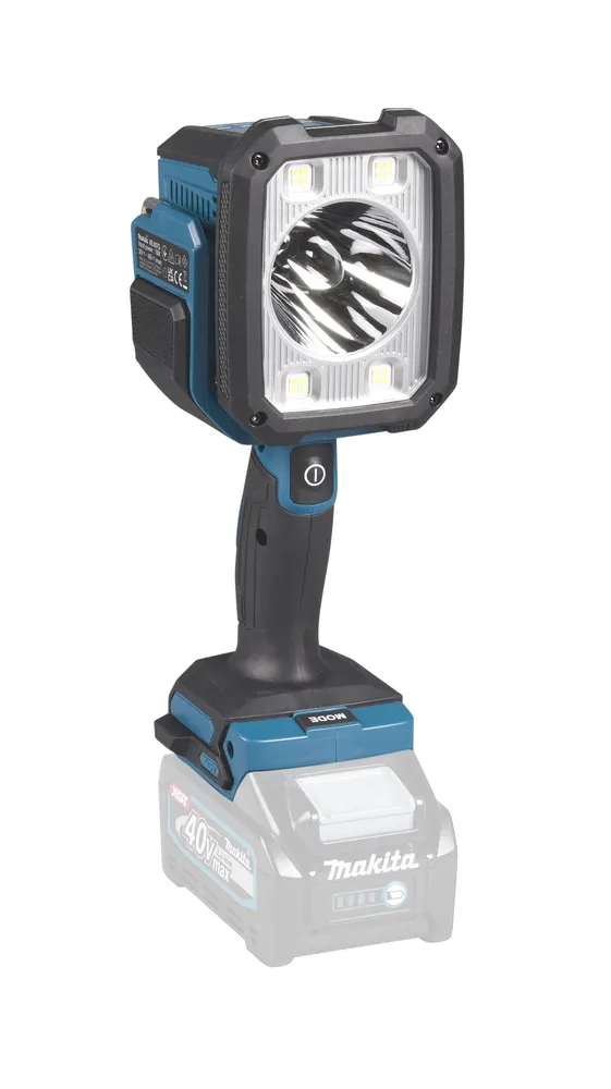 Pildil on Makita akulamp ML007G, mis on pildistatud valge tausta ees.