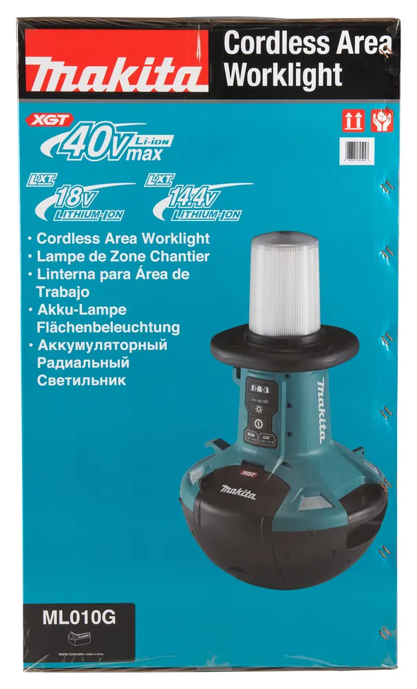Pildil on näha Makita ML010G akulambi pakend koos tööriista pildiga.