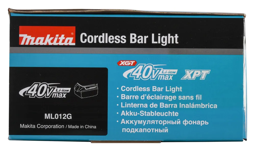 Pildil on Makita akulamp ML012G, mis on kaetud tooteteabega ja on ilma aku ja laadijata.