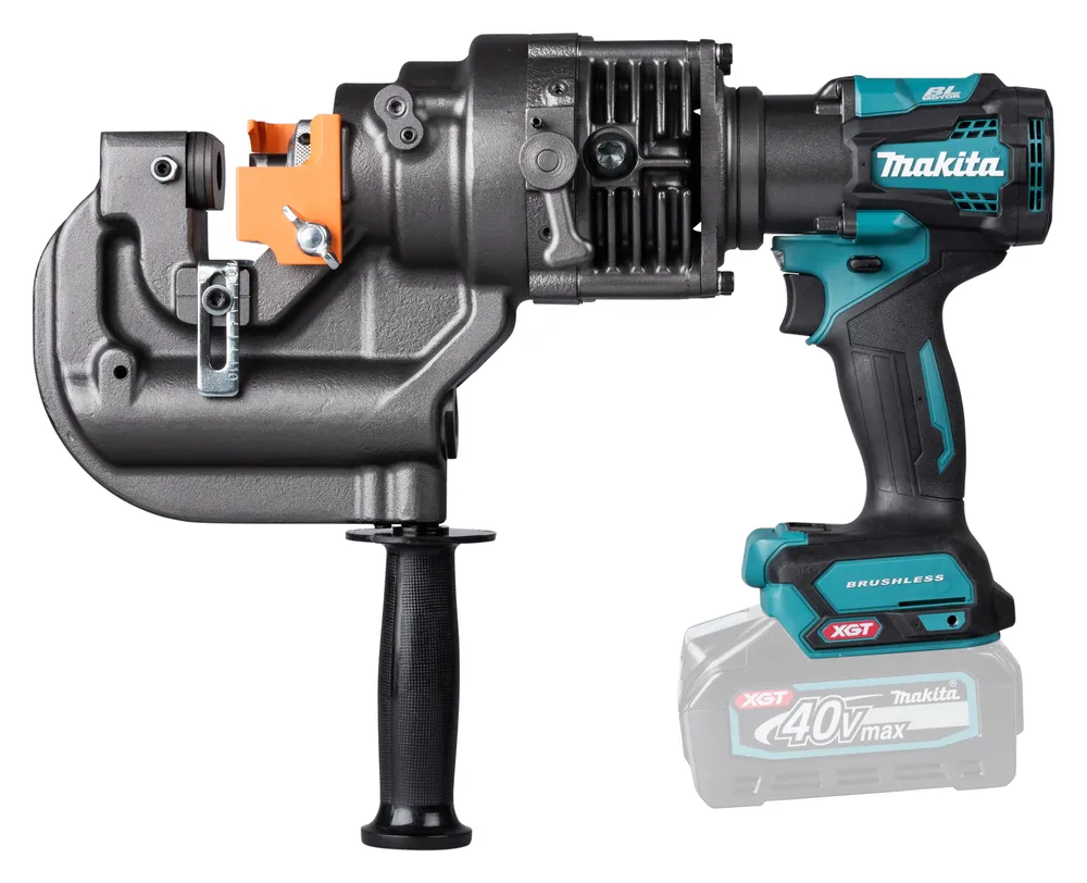 Pildil on Makita akumetalliaugustaja PP001GZK, ilma aku ja laadijata, nähtuna ülalt alla, keskendudes selle peale.
