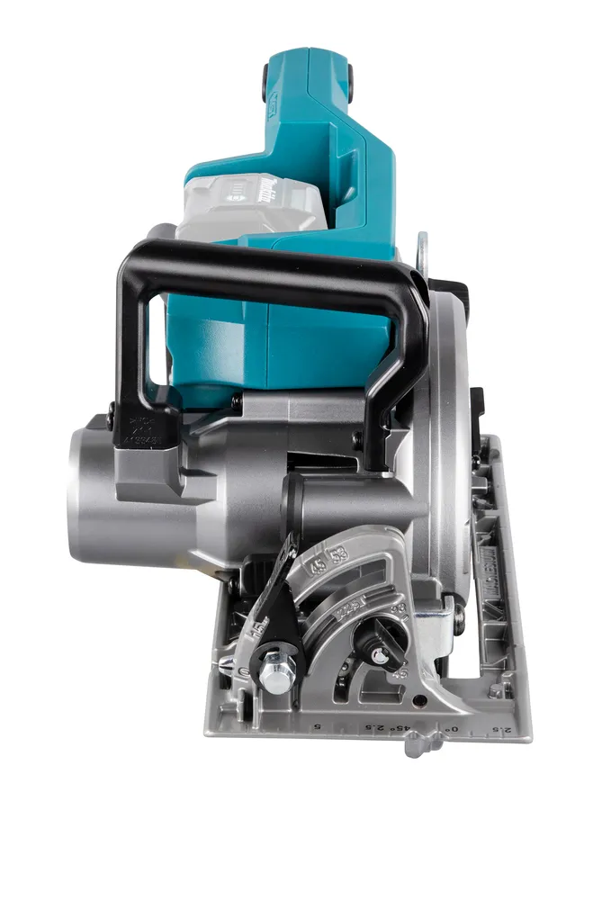 Pildil on Makita akuketassaag RS001GZ, millel on roheline ja must käepide ning hõbedane korpus ja saeleht.