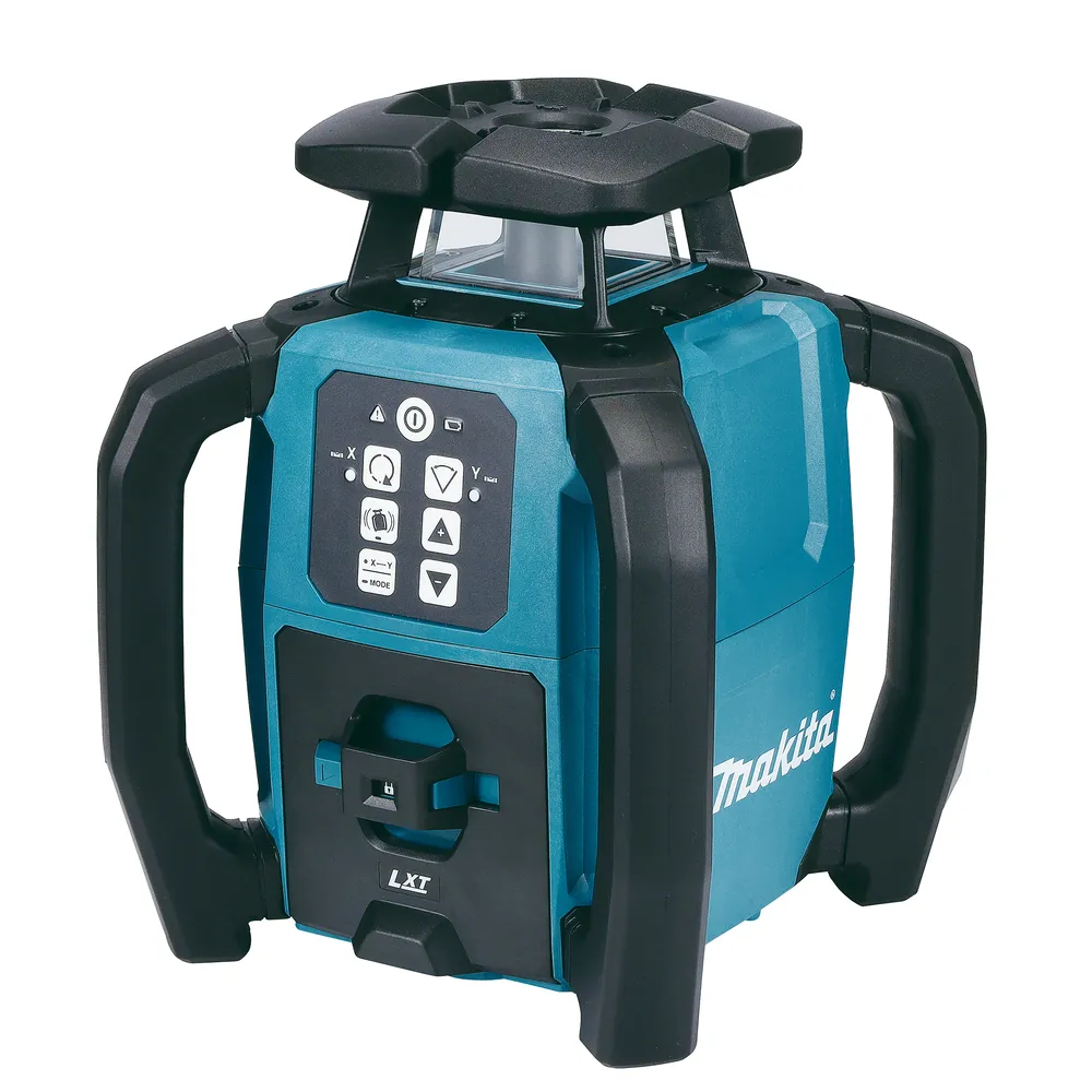Pildil on Makita akupöördlaser SKR001Z, millel on roheline korpus, mustad käepidemed, juhtpaneel ja Makita logo.