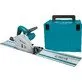 Pildil on Makita SP6000J1 ketassaag koos juhtsiiniga ja sinise kohvriga.