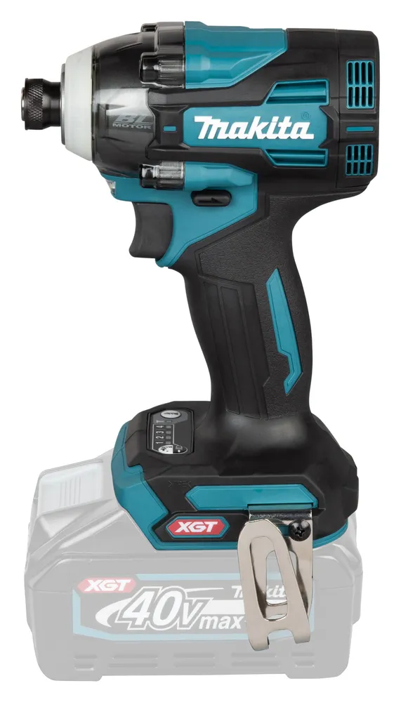 Pildil on Makita akulöökkruvikeeraja TD004GZ XGT, ilma aku ja laadijata, näidates tööriista ja selle üksikasju.