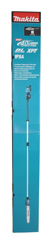 Pildil on näha Makita akutoitel teleskoop-oksasae pakend.