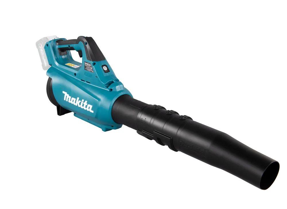 Pildil on näha Makita akupuhur UB001GZ XGT, millel on türkiissinine korpus ja must toru.