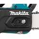 Pildil on näha detail Makita akukettsae UC031GZ, XGT, kus on näha keti pingutusmehhanism ja brändi logo.