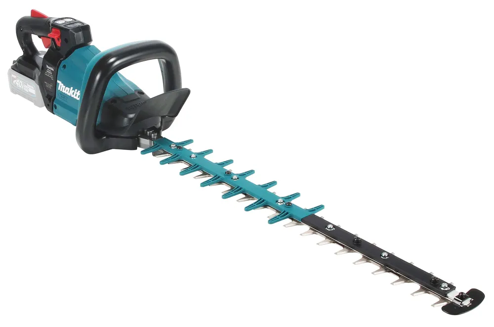 Pildil on Makita akuhekilõikur UH004GZ XGT, mis on ilma aku ja laadijata, näidates toote kere, käepidet, terasid ja toote...