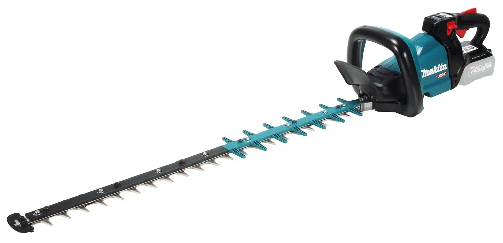 Pildil on Makita akuhekilõikur UH005GZ, XGT, kus on näha hekilõikuri terad ja käepide.