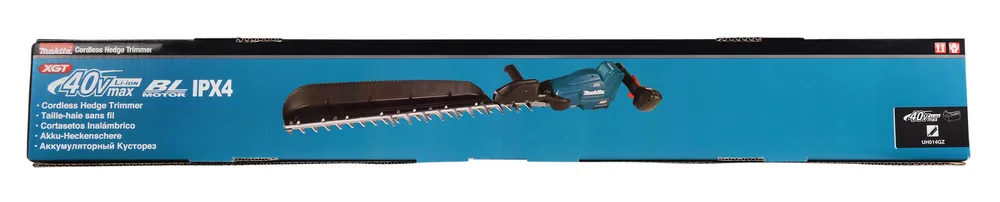 Pildil on Makita akuhekilõikuri karp, millel on nähtaval toote nimi ja kujundus, ning karbi peal on illustratsioon tootest.