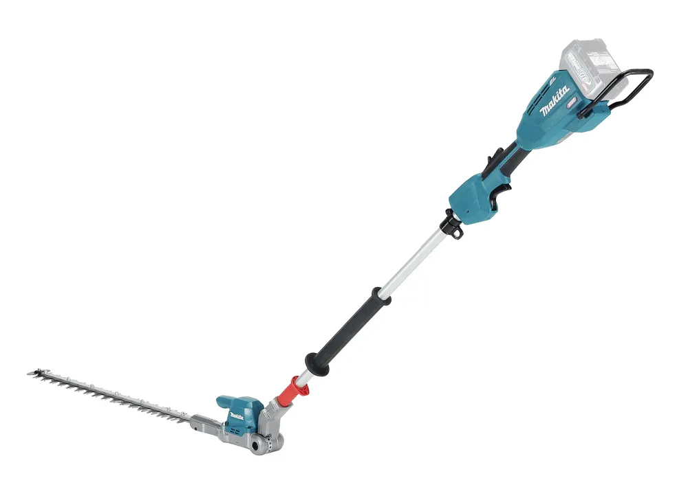 Pildil on Makita akuhekilõikur UN001GZ XGT, millel on pikendatav vars, lõiketerad ja aku.