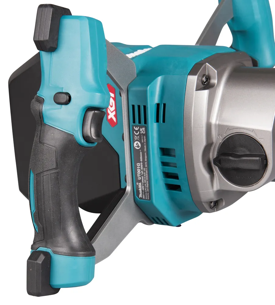 Pildil on Makita akusegutrell UT001GM102, millel on näha elektritrellipüstol ja masina korpus.