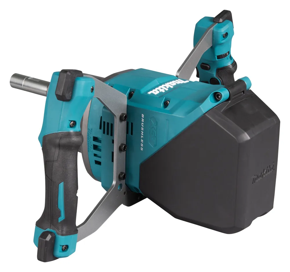 Pildil on näha Makita akusegutrell UT001GM102, millel on kaks käepidet ja tugev akukate.