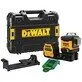 Pildil on DeWalt DCE089NG18 ristlaser koos kohvriga, sihtmärgiga, kinnitusklambri ja laseriga.