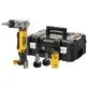 Pildil on DeWalt DCE400NT torulaiendaja koos kohvriga, erinevate otsikutega ja juhendiga.