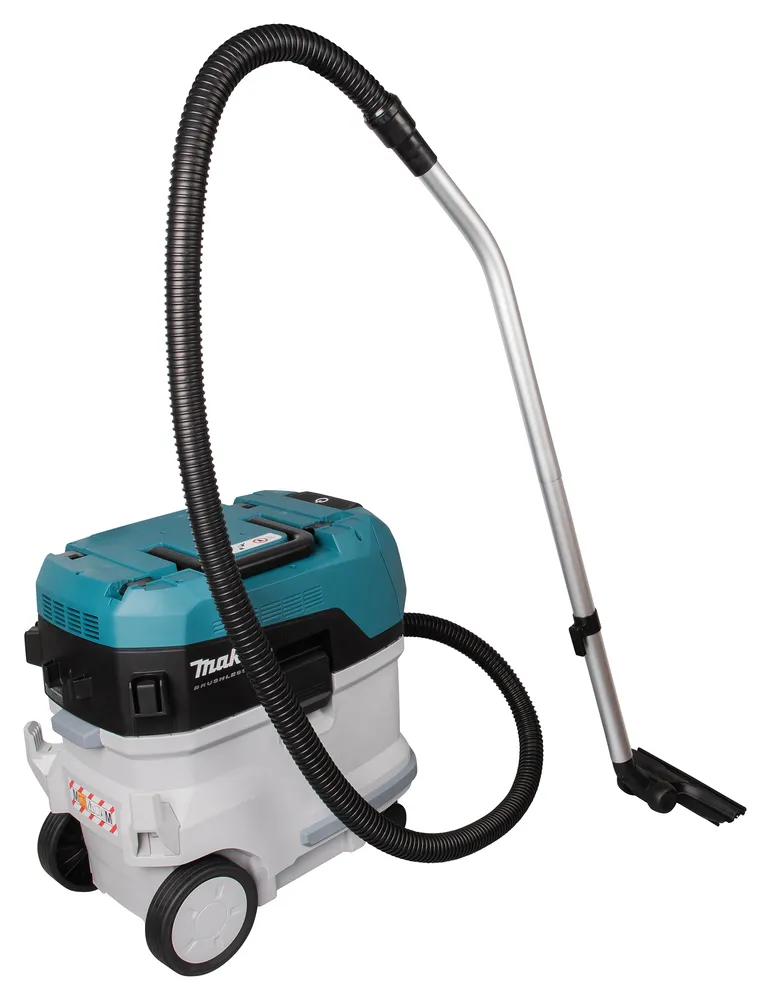 Pildil on Makita akuga vee- ja tolmuimeja VC006GMZ01, ilma aku ja laadijata, millel on sinine pealmine osa ja hall toru...