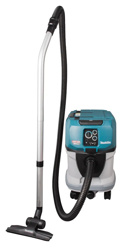 Pildil on Makita akuga vee- ja tolmuimeja, mis koosneb sinise-valge värvi korpusest, teleskoopsangast ja mustast...
