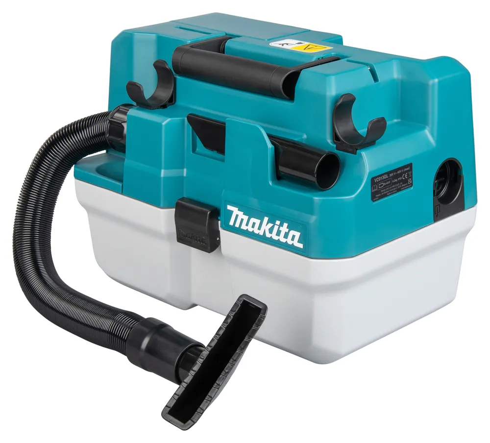 Pildil on Makita akutoitel vee- ja tolmuimeja VC013GLZ, millel on märgistatud nimi "Makita" ja mis näeb välja nagu see...