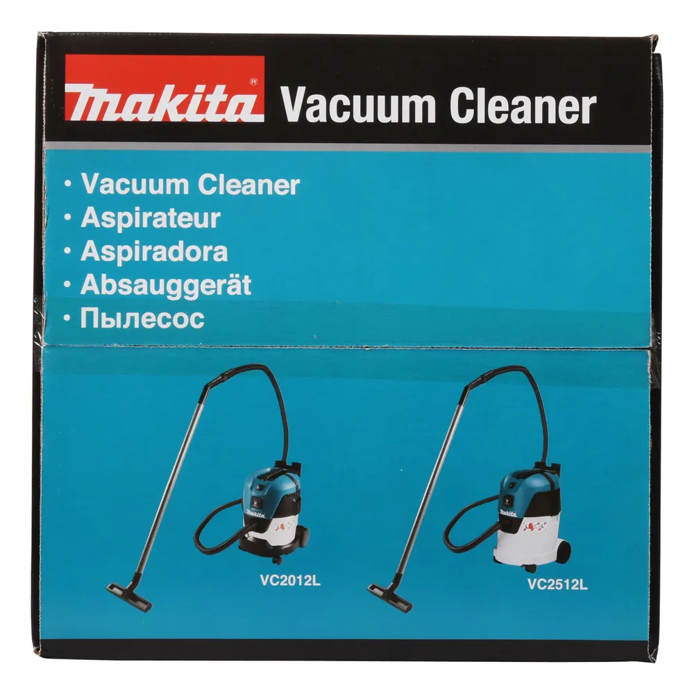 Pildil on Makita vee- ja tolmuimeja VC2012L pakend, millel on ka teiste Makita tolmuimejate pildid ja erinevad keeled...