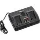 Pildil on Yato INTELIGENT DOUBLE CHARGER 18V 4.5A, mis on must topeltlaadija, millel on kaks laadimiskohta ja...
