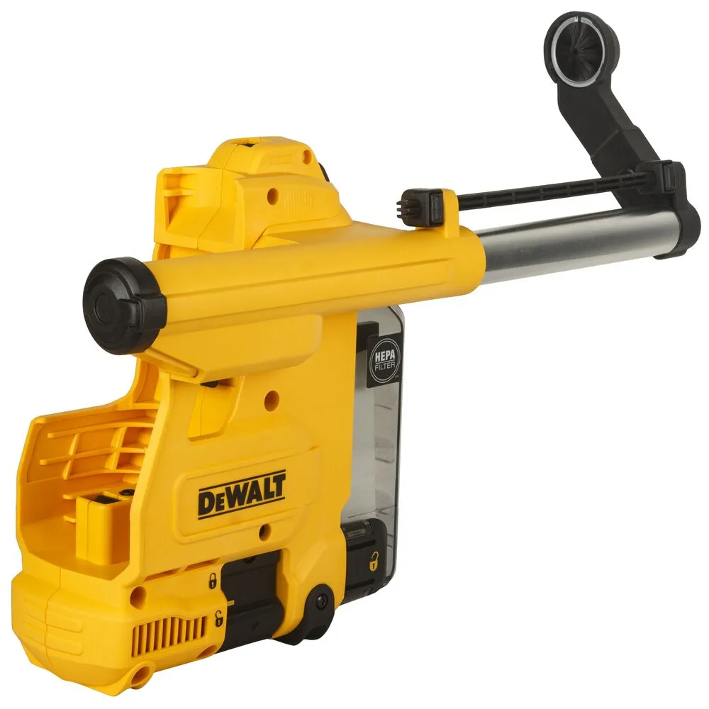 Pildil on Dewalt tolmueemaldussüsteem SDS Plus D25304DH, mis on kollast ja musta värvi.