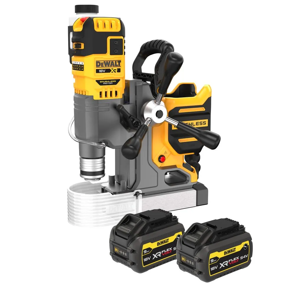Pildil on kujutatud DeWalt akutoitel magnetpuurpink DCD1623X2G-QW koos kahe 18V XR FLEXVOLT akuga.