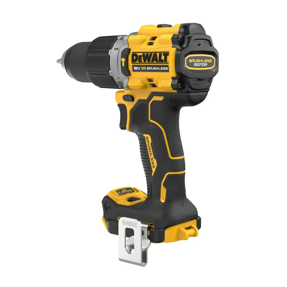 Pildil on kujutatud DeWalt akulööktrell DCD805NT, mis on kaetud mustade ja kollaste värvidega.