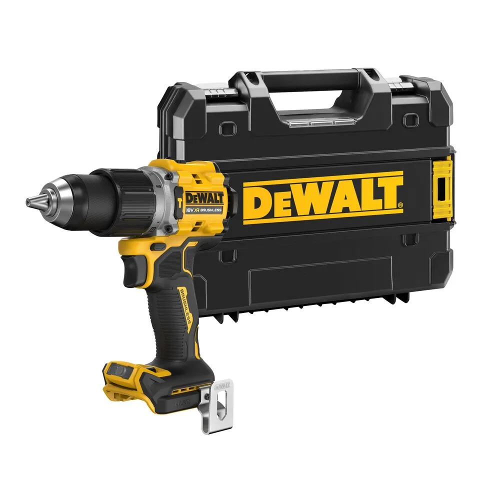 Pildil on näha DeWalt akulööktrell DCD805NT koos oma musta hoiukarbiga.