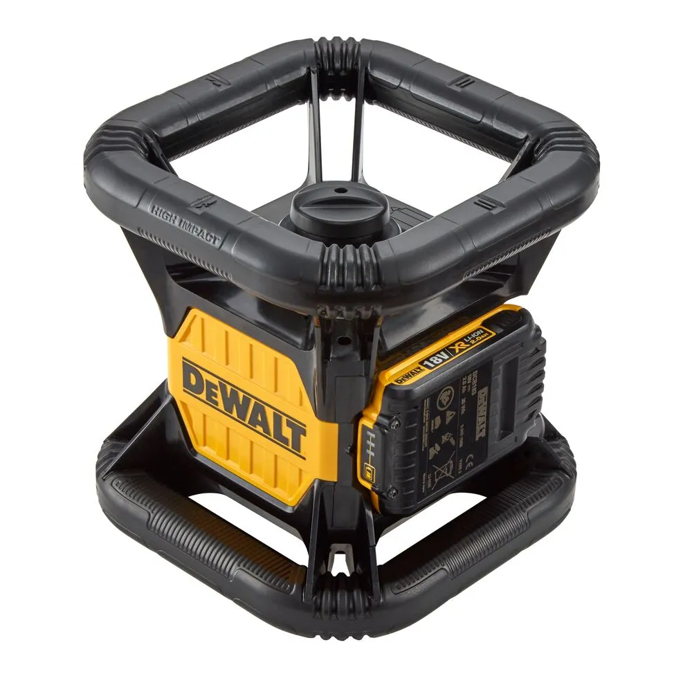 Pildil on DeWalt DCE074D1R pöördlaser, millel on kollane korpus ja mustad käepidemed.